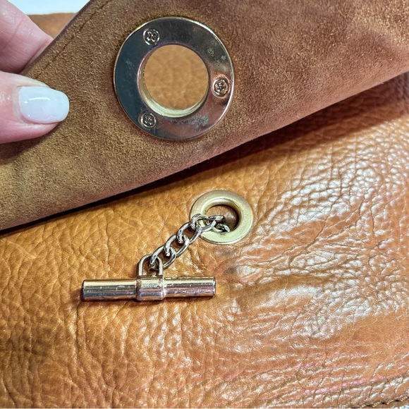 Zara Woman Genuine Leather Tan Crossbody Flap Bag Toggle Closure Boho Chic - Picture 4 of 11